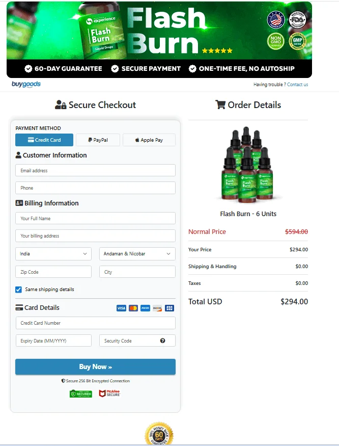 Flash Burn Flash Burn Order Page